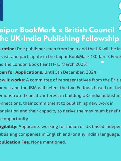 The UK-India Publishing Fellowship by Jaipur BookMark and the British Council is for publishers interested in building UK/India publishing connections.