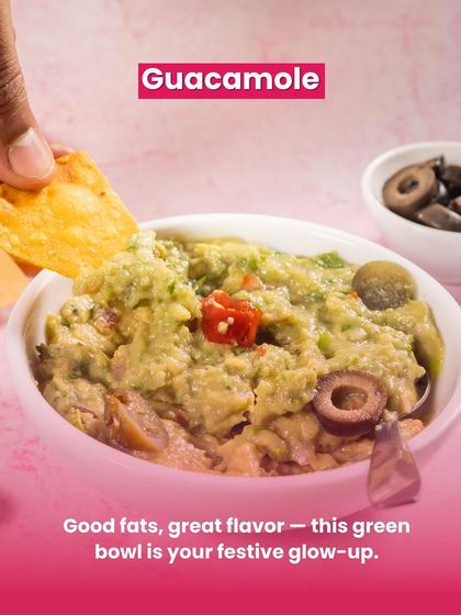 Fresh guacamole is full of good fats and great flavour, your festive glow-up in a bowl.