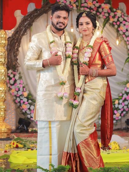 A picture perfect couple at their wedding. I created a cohesive look for both the bride and groom for their special day.