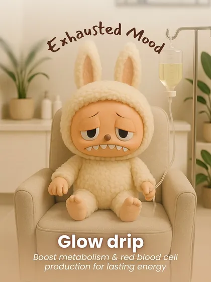 Even Labubu needs a little boost sometimes! Here's a fun take on our IV Glow Drip, designed to boost metabolism and energy for that radiant, snatched look.