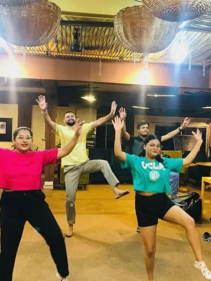 A group of participants enjoying our high-energy Bhangra dance workshop, a fun way to get moving and feel the beat.