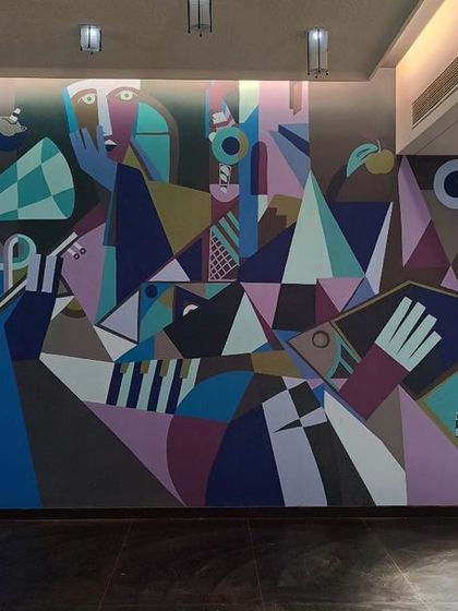Another view of the musical cubism mural.
