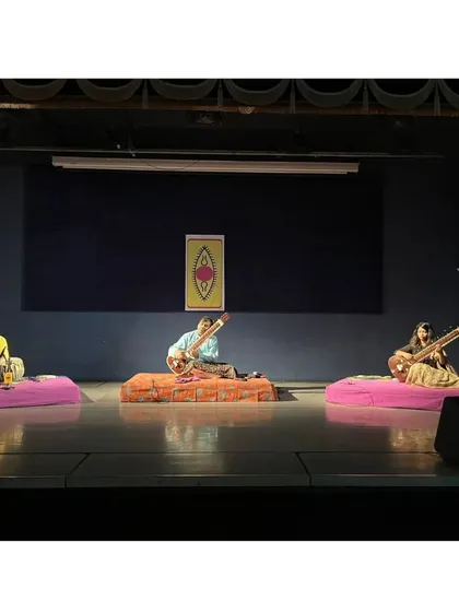 On stage for a SPIC MACAY concert in an auditorium setting. Sharing the heritage of Indian classical music with the next generation is a responsibility I hold dear.