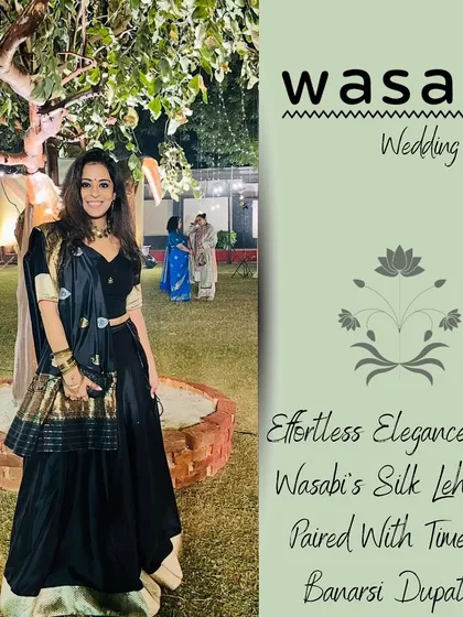 A classic black silk lehenga is always a statement. I love pairing it with a timeless Banarasi dupatta to add a touch of handcrafted heritage, creating a look of effortless elegance.