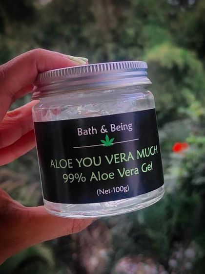 This is our 99% Aloe Vera Gel, Aloe You Vera Much. Its cooling properties are perfect for soothing irritated skin from sunburns, rashes, or redness, and its antifungal properties help with heat boils and acne.
