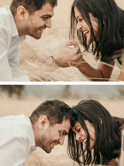 Sometimes the best moments are the unscripted ones. This candid shot from an off-beat pre-wedding shoot captures the pure, infectious laughter that we love to find. It’s about capturing the real you.