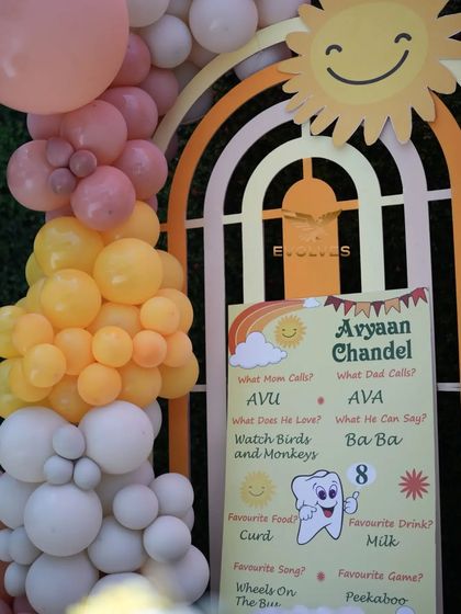 The personalized milestone board for Avyaan's first birthday. These boards are a great way to share fun facts about the birthday child and add a personal touch to the decor.