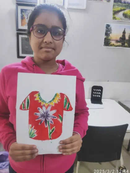 A beautiful floral T-shirt design by Kanvika from our PP2 batch. She used a vibrant red background to make her flower illustration stand out.