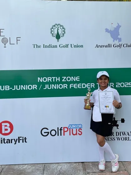 Dhriti Singh with her 1st place trophy at the IGU Sub-Junior North Zone Golf Championship.