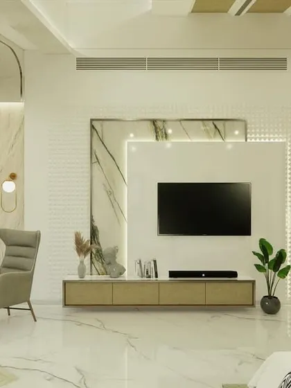 An identical shot of the TV and lounge area.