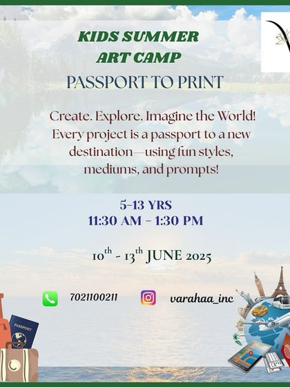 A globe-trotting art adventure awaits in the Passport to Print summer camp. Each project is a passport to a new destination, where kids explore the world through fun art styles, mediums, and prompts.