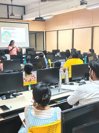 My workshops are interactive and hands-on. Here, I'm explaining Simon Sinek's Golden Circle concept and how it applies to structuring a compelling research narrative during a session on crafting effective cover letters for journal submissions.