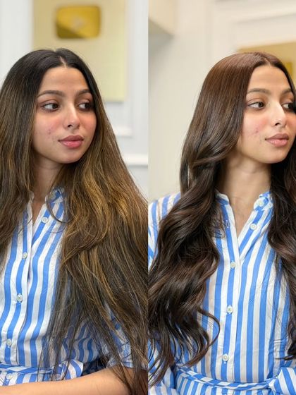 Another angle of the chocolate brown color correction, showing the evenness and shine from every side.