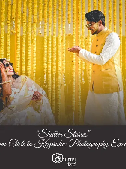 A candid shot of the groom playfully showering the bride with flower petals during their Haldi. We look for these spontaneous interactions that tell a story of fun and love.