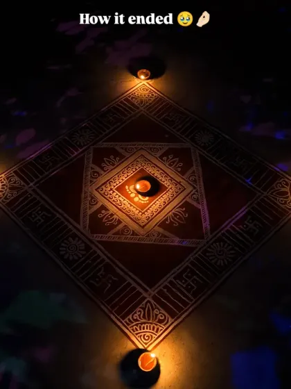 Here is a finished Mandana, a traditional Rajasthani floor art form, glowing in the light of earthen diyas. I create these for festivals and special occasions, using traditional motifs and techniques passed down through generations to bring auspicious energy to your home.