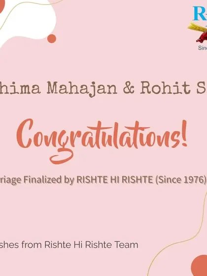 We are thrilled to announce the marriage of Aashima Mahajan and Rohit Sood. Congratulations to the happy couple.