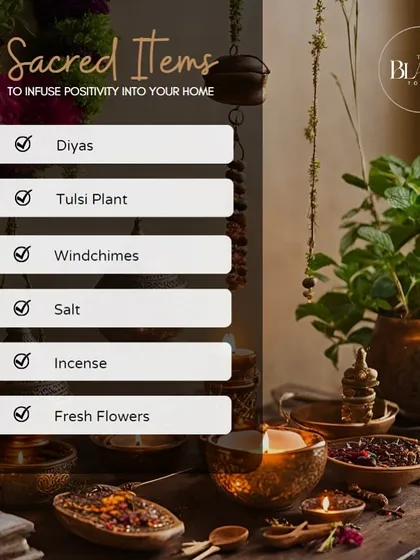 This guide shows you how to use sacred items like diyas, tulsi plants, windchimes, and fresh flowers to infuse positivity and warmth into your home.