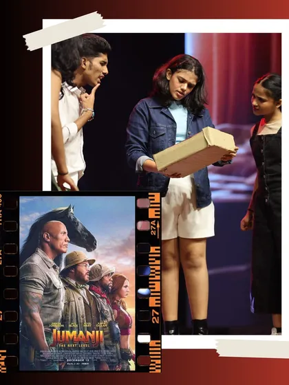 A scene from our 'Jumanji' production, showcasing the theatrical and storytelling elements we incorporate into our kids' and preteens' acts.