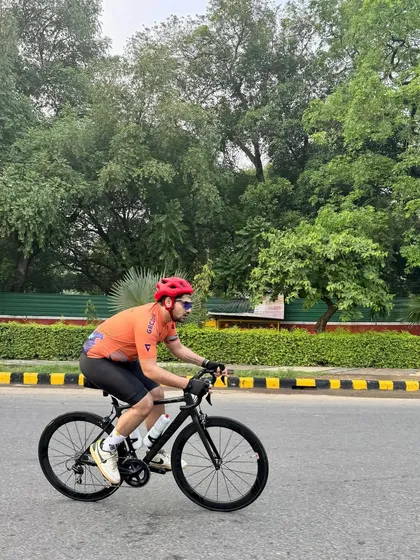 An action shot of the birthday boy during his celebratory ride.