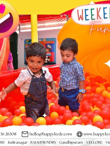 Two little friends exploring the ball pit together. It’s a wonderful place for toddlers to experience new textures and have fun in a safe environment.