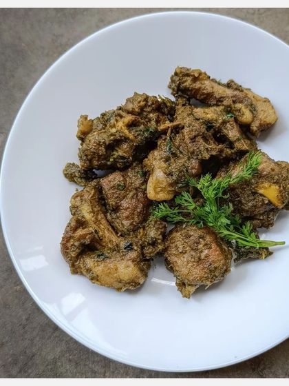 The Karnivore Bannur Mutton Fry, plated and ready to be served. This dish is great as a starter or as an accompaniment to rice.