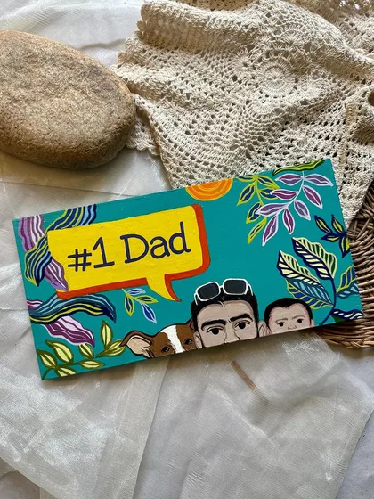 The final look of the "#1 Dad" plaque, a colorful and heartfelt piece of art for a special father.