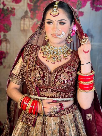 A final look at this beautiful bride. The makeup is set to last all night, ensuring she looks her best for every moment of her celebration.