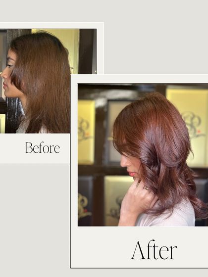 This rose gold radiance is a perfect example of a stylish transformation. The new color and cut completely changed her vibe, giving her a fresh, modern look.