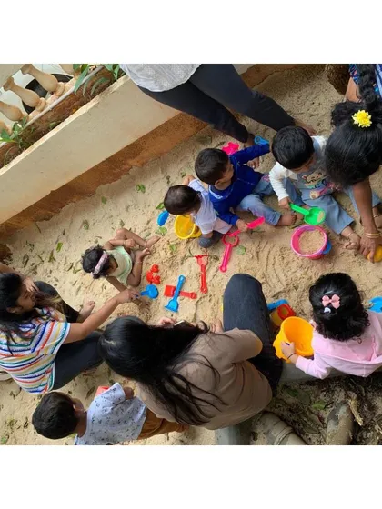I'm so excited to announce our new sandpit. It's the perfect spot for digging, building, and collaborative play, offering endless opportunities for sensory exploration and creative fun.