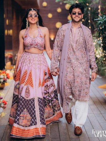 The couple's entrance at their Mehendi ceremony. I capture the style and smiles as you walk in, ready to celebrate with your loved ones.
