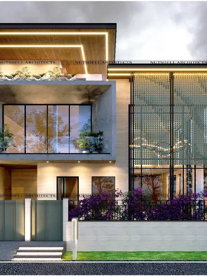 A kinetic masterpiece, this facade features pigmento green zinc plates that move with the wind, creating a living, breathing architectural element. This innovative design is paired with seamless micro-concrete for a sophisticated and futuristic look.