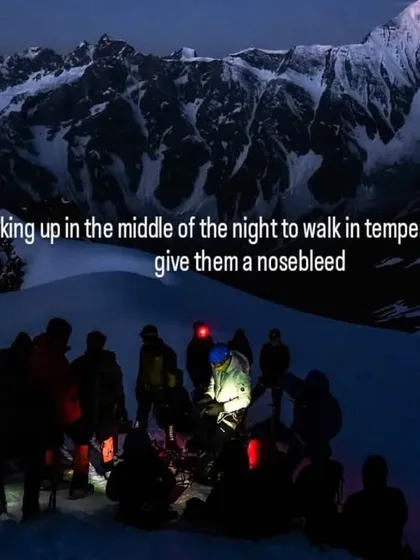 The pre-dawn push to the summit. Waking in the cold and dark is part of the ritual, a shared challenge that binds a team together before the reward of sunrise from the top.