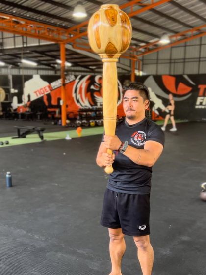 A coach from Tiger Muay Thai with our Hanuman Gada. We are proud to be taking Indian Physical Culture to the world, and seeing it embraced by top coaches is a huge honor.