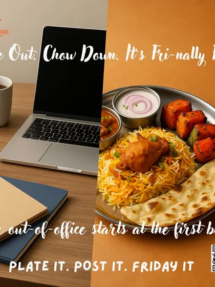 Clock out, chow down. Your out-of-office starts at the first bite of this delicious Friday thali. Plate it, post it, Friday it.