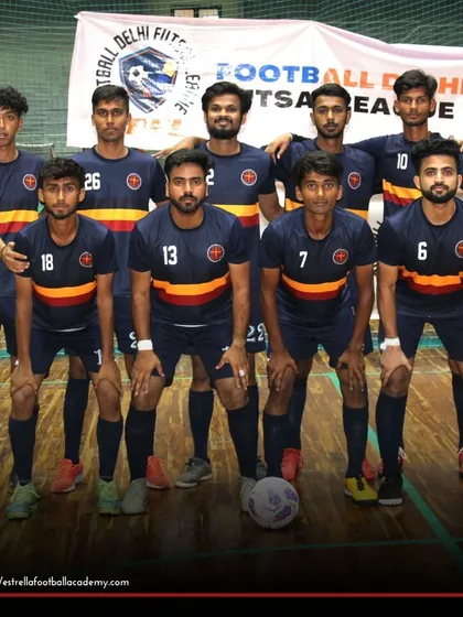 My team poses for a group photo before a Football Delhi Futsal League match. Futsal is excellent for developing quick feet and close control.