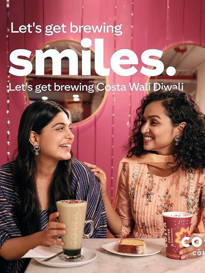 Another shot from the Costa Coffee Diwali campaign. The styling for the two women is coordinated but not identical, reflecting a natural and authentic friendship.