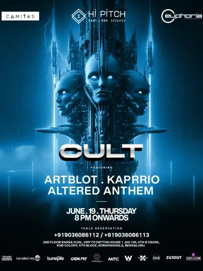 The poster for a "Cult" themed night at Hi-Pitch. I played a dark, driving techno set alongside Kaprrio and Altered Anthem.