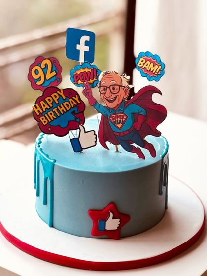 This series tells a beautiful story of a repeat client. I first made a 90th birthday cake for this "Super Nana," and two years later, I crafted a new superhero-themed cake for his 92nd.