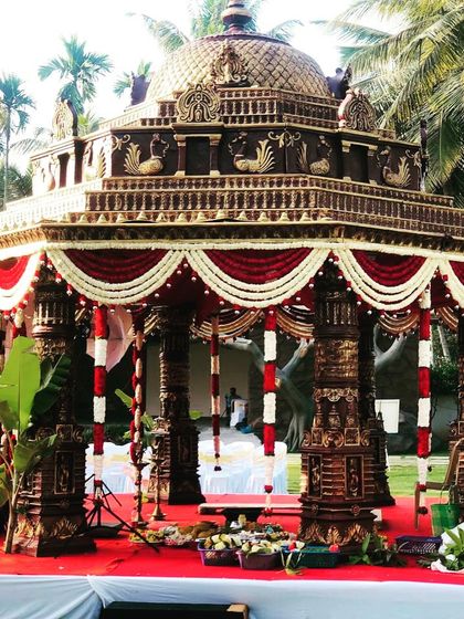 A traditional temple mandap brings its own divine energy. For this wedding at The Nesara, we focused on authentic architectural details to create a truly sacred and grand setting for the ceremony.