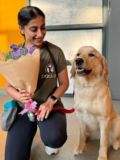 Pixel and I sharing a happy moment with her thank you flowers.