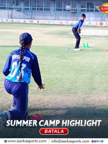 A female cricketer practices her bowling during the summer camp. We are committed to promoting women's cricket.