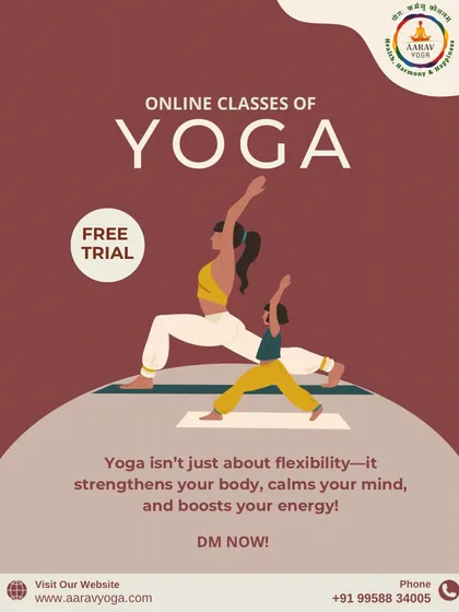 Can't make it to the studio? We bring the yoga to you. This graphic highlights our online classes, making it easy to strengthen your body and calm your mind from the comfort of your home. We even offer a free trial so you can experience it for yourself.