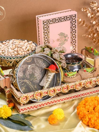 Another view of my exclusive Karwa Chauth hamper, designed to celebrate the bond of love and tradition with festive essentials and luxurious treats.