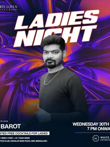 The poster for my featured Ladies' Night at White Lotus Club. Wednesdays are always fun, with unlimited free cocktails for the ladies.