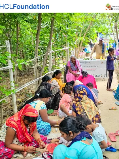 A view of the community art workshop in progress, nestled within the green surroundings of our Sorkha plantation site.