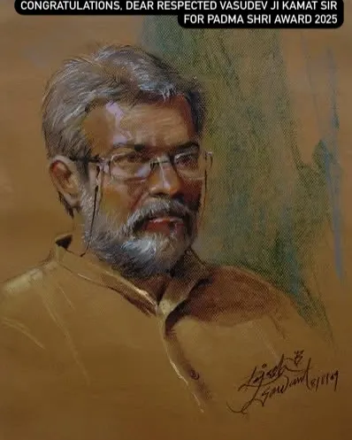 The completed portrait of my Guruvarya, Shri Vasudevji Kamath Sir, a tribute to his Padma Shri Award.