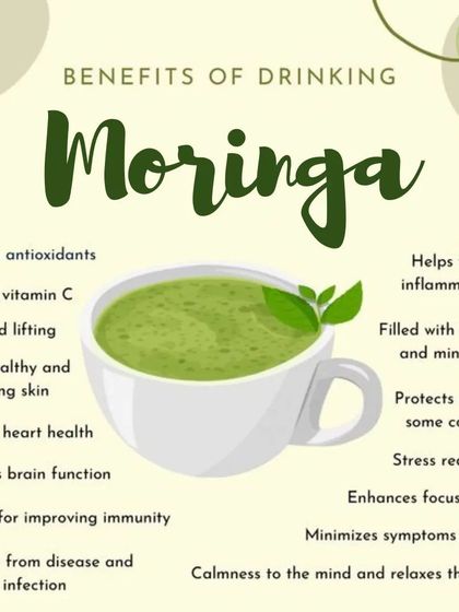 This graphic explains the many health benefits of drinking Moringa tea, which we make from leaves grown on our farm. It's a wonderful way to boost immunity, reduce stress, and improve overall wellness.
