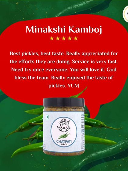 "Best pickles, best taste." Thank you, Minakshi, for appreciating our efforts and fast service. We're so glad you enjoyed the taste.
