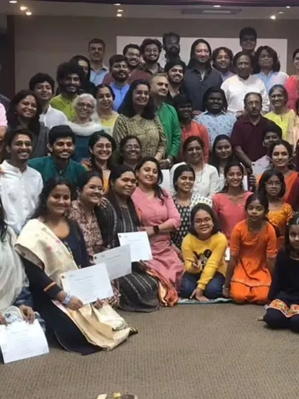 A happy group photo at the end of the workshop with Ustad Shahid Parvez Khan. Everyone left inspired and with a deeper understanding of the music.