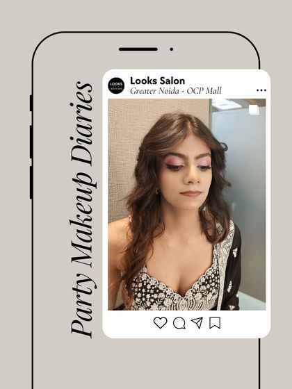 A closer look at the pink-toned party makeup. The color is concentrated on the lid for a modern effect, while the rest of the face is kept fresh and dewy.